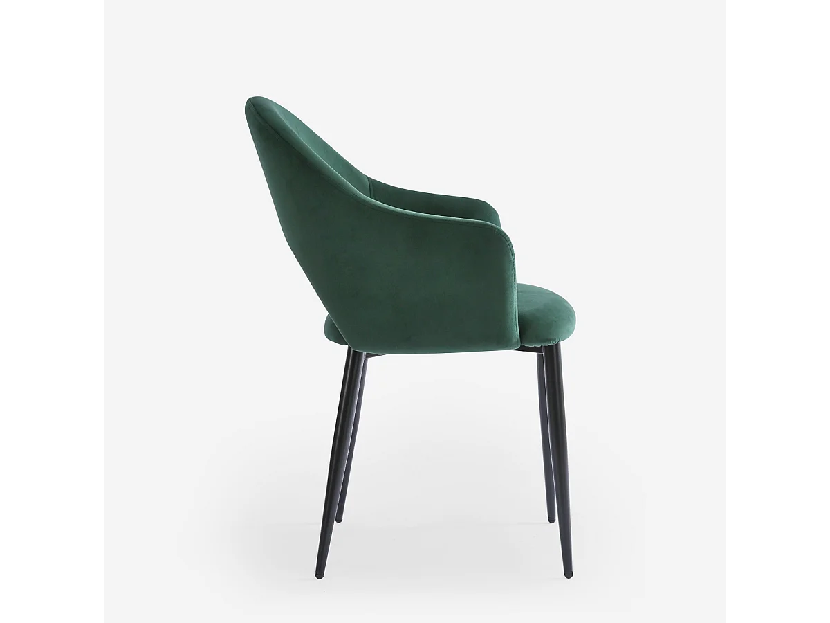 Silla con reposabrazos moderna de terciopelo para salón-comedor y cocina Rozan - Verde oscuro
