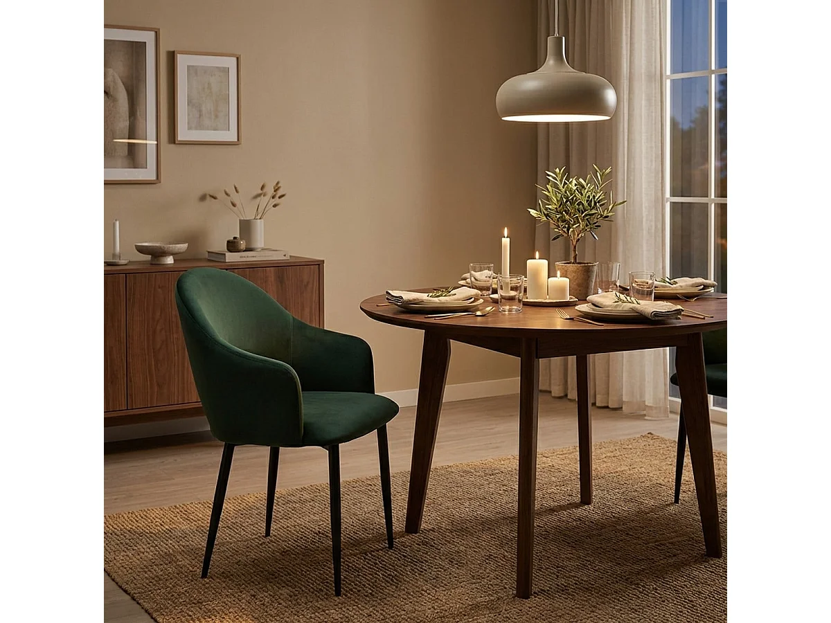 Stuhl mit Armlehnen modern aus Samt für Esszimmer und Küche Rozan - Dunkel Grün