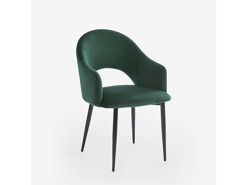 Chaise salle à manger et cuisine accoudoirs moderne en velours Rozan - Vert foncé