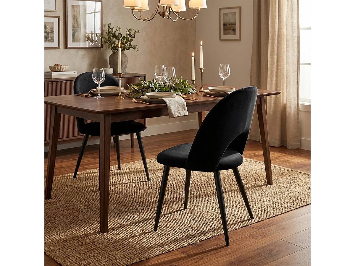 Set 4 sedie da cucina sala da pranzo design moderno in velluto Bounty - Nero