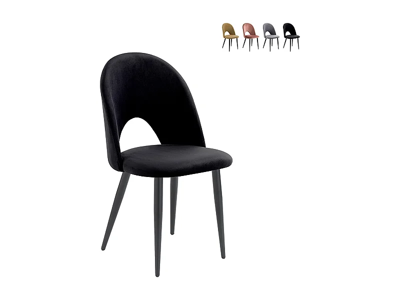 Set aus 4 modernen Design-Küchenstühlen aus Samt Bounty - Schwarz