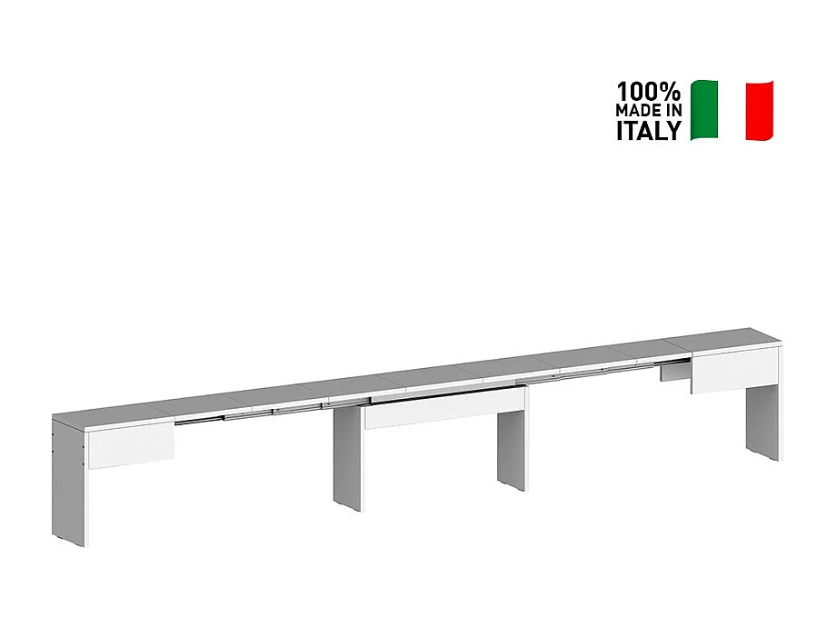 Panca per tavolo da pranzo consolle allungabile 66-290cm Pratika B - Bianco Lucido