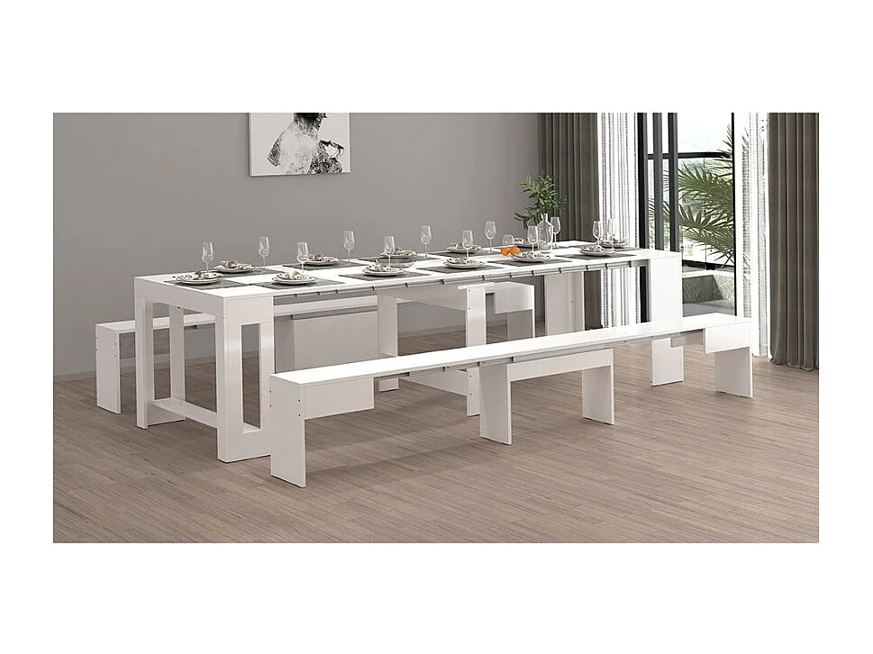 Panca per tavolo da pranzo consolle allungabile 66-290cm Pratika B - Bianco Lucido
