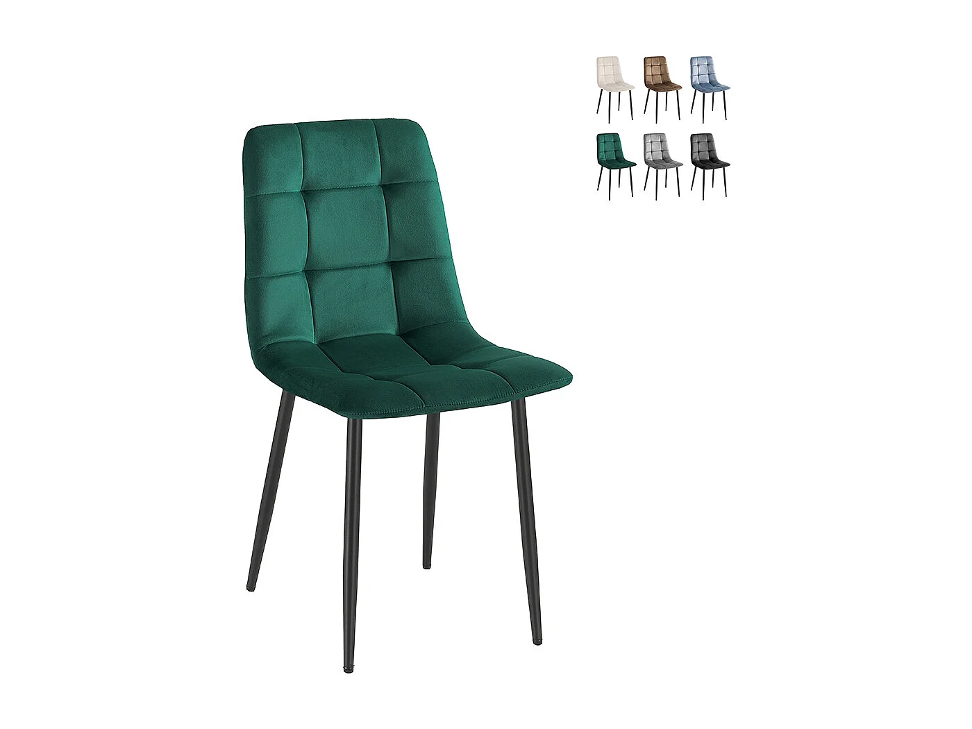 Juego de 4 sillas de comedor y cocina de terciopelo con efecto acolchado Corfù - Verde oscuro