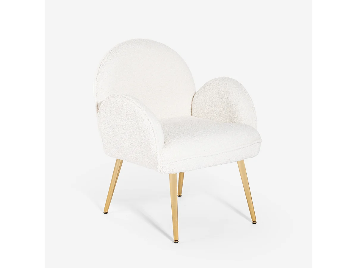 Sessel aus weißem Bouclé und vergoldetem Metall für das Esszimmer Vivi