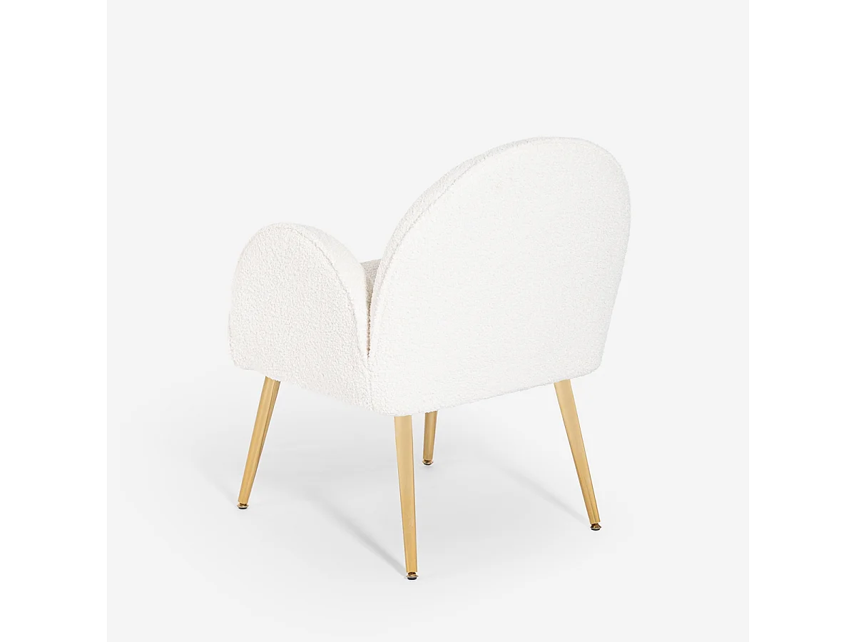 Sessel aus weißem Bouclé und vergoldetem Metall für das Esszimmer Vivi