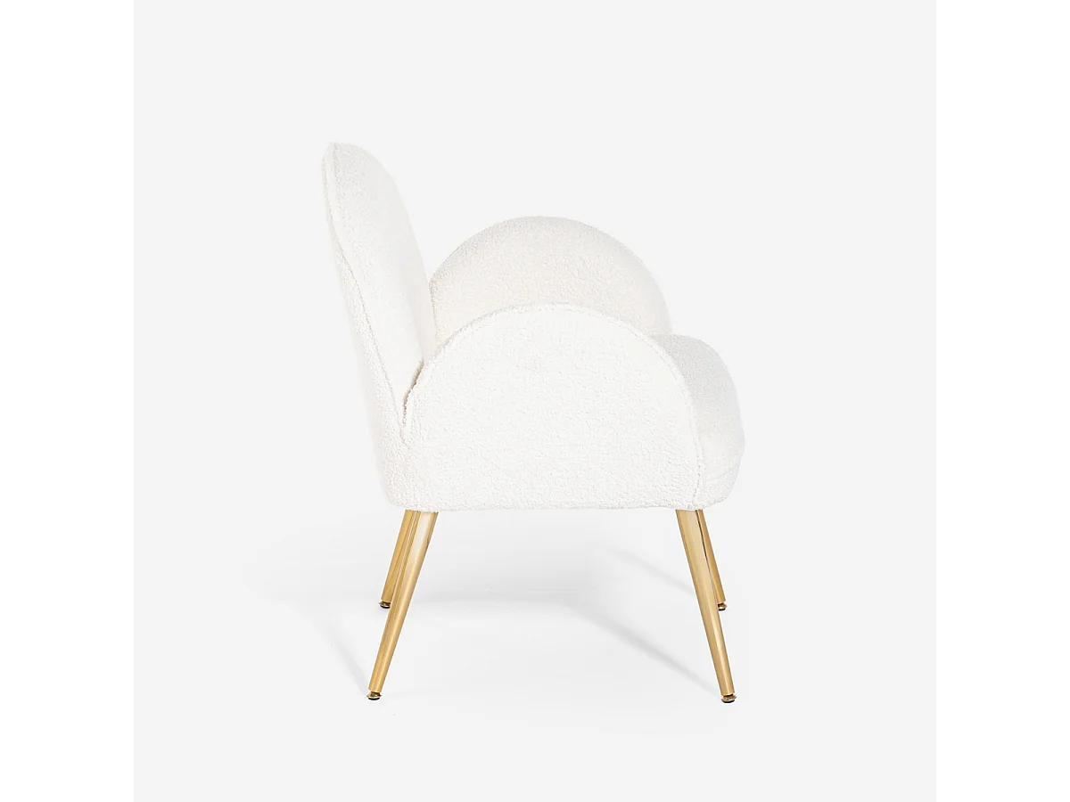 Sessel aus weißem Bouclé und vergoldetem Metall für das Esszimmer Vivi