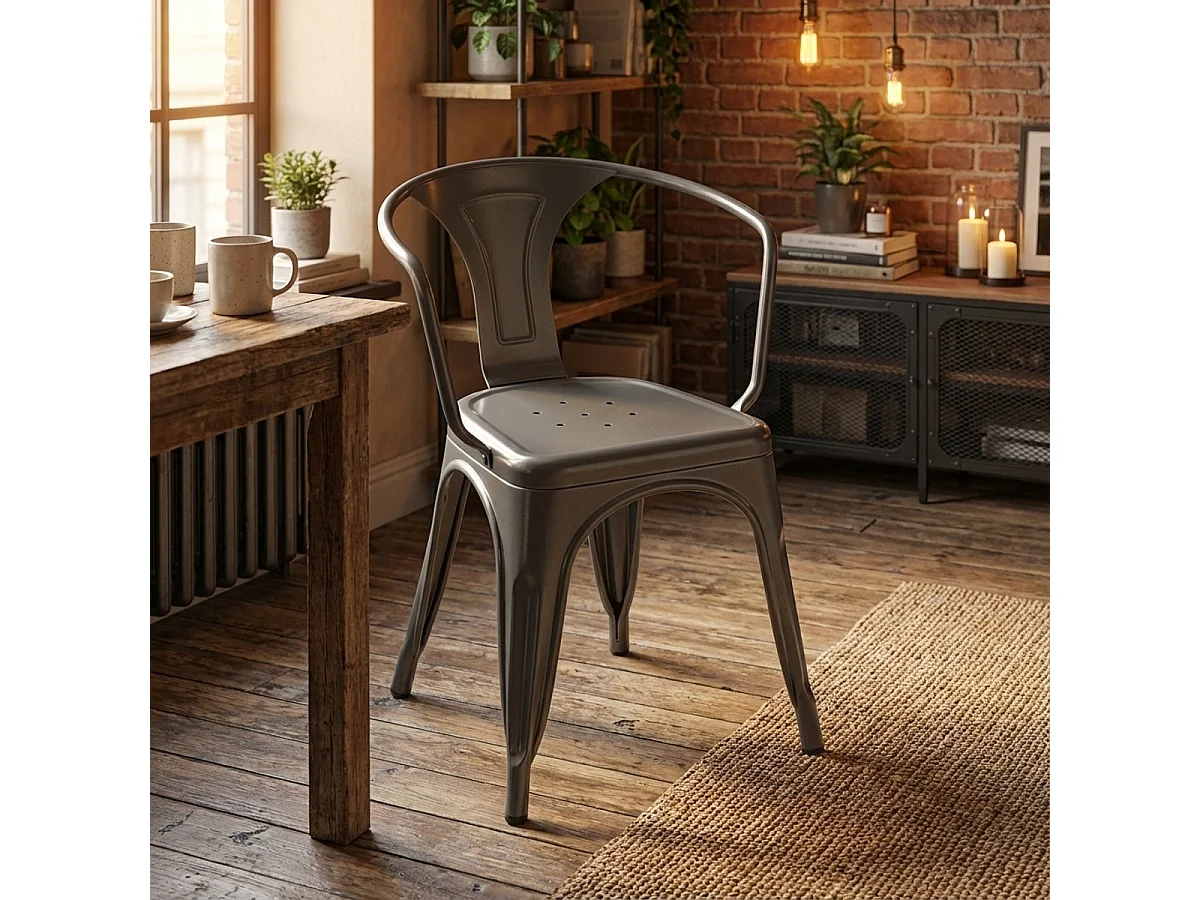 sillas con reposabrazos de acero para cocina y bar diseño moderno steel arm - Gris Oscuro