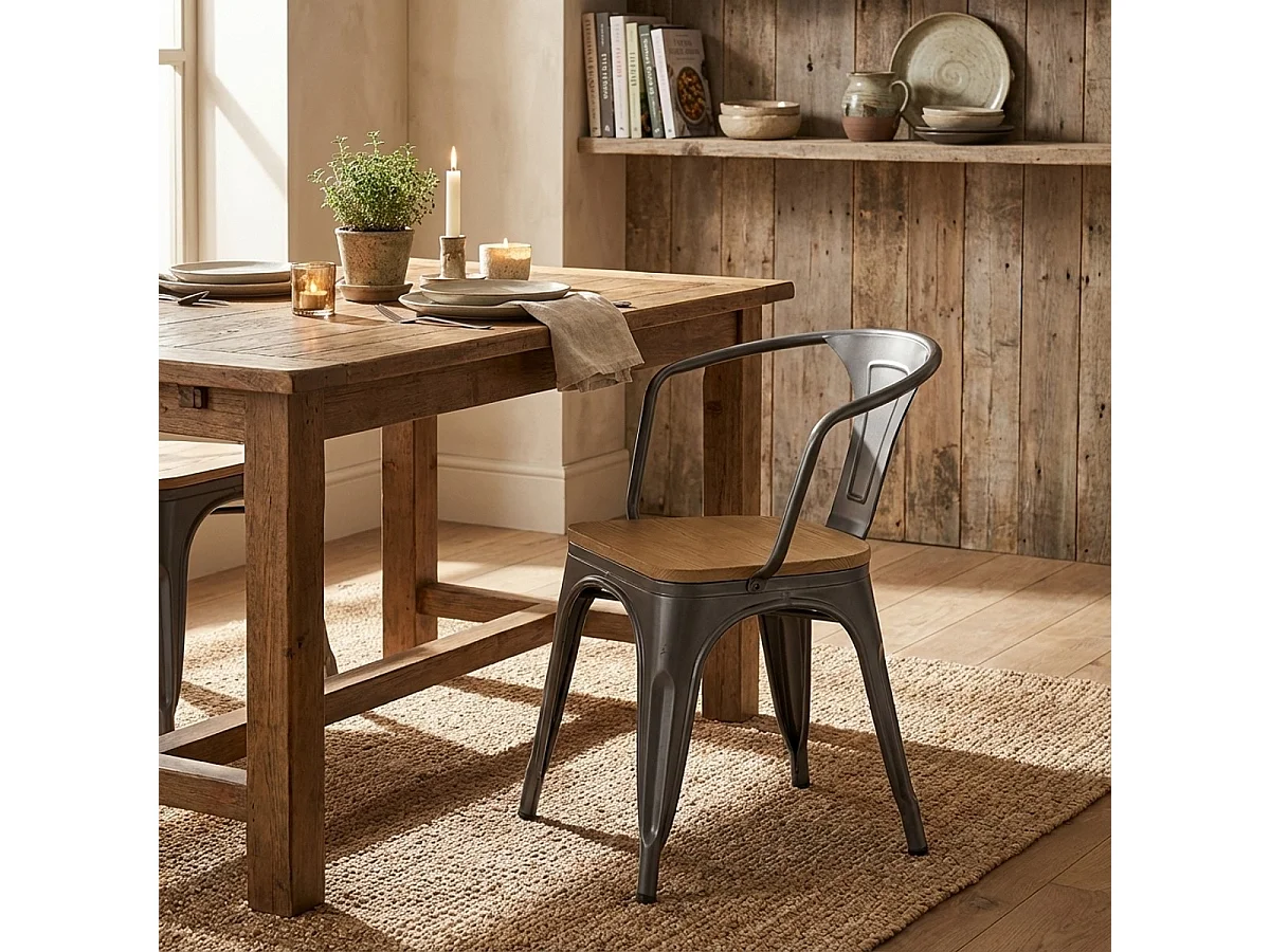 Stuhl industrie-design bar küche Steel Wood Arm Light - Dunkel Grau