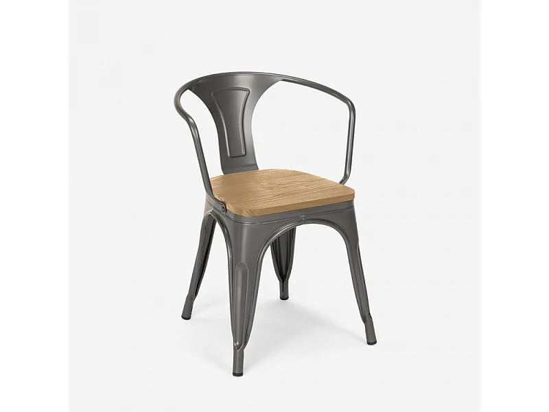 Stuhl industrie-design bar küche Steel Wood Arm Light - Dunkel Grau