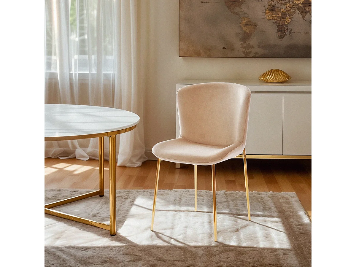 Sedia in tessuto di design per sala da pranzo con gambe dorate Virin - Beige