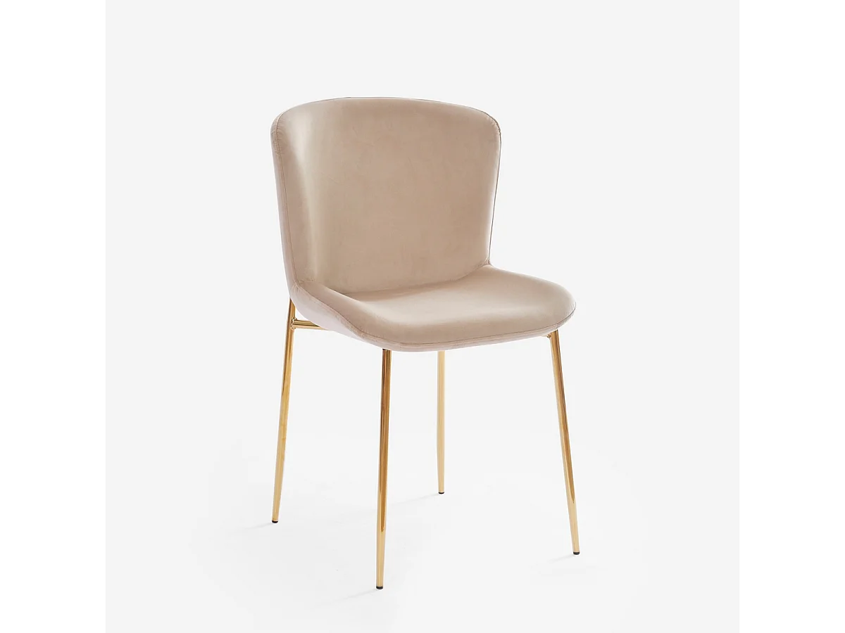 Sedia in tessuto di design per sala da pranzo con gambe dorate Virin - Beige