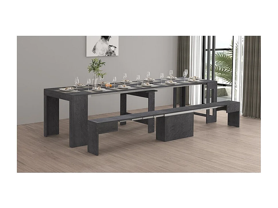 Panca allungabile 66-290cm per tavolo da pranzo consolle Pratika A - Antracite