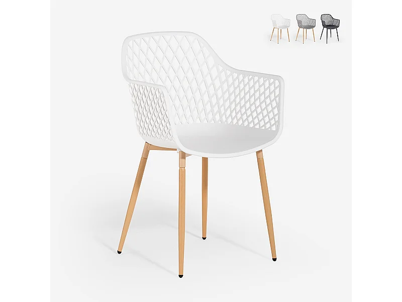 Sedia da cucina moderna di design in polipropilene con braccioli Vetra - Bianco