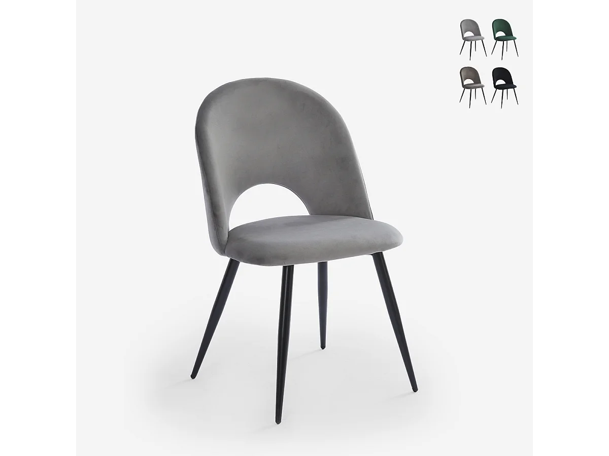 Sedia moderna in velluto e imbottita per sala da pranzo cucina Zarda - Grigio