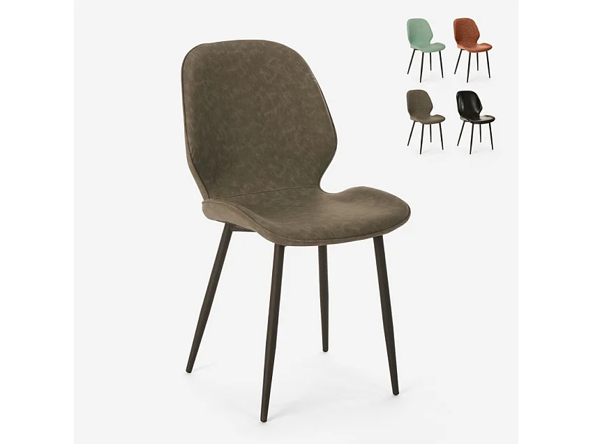 Sedia design moderno similpelle metallo per cucina bar ristorante Lyna - Grigio