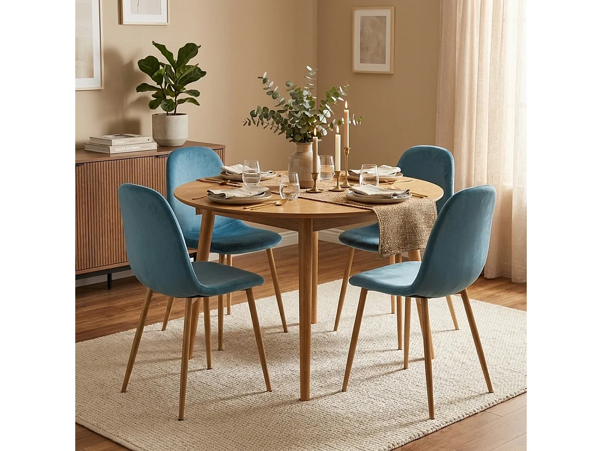 Sedia design nordico gambe legno tessuto cucina bar ristorante Salmon - Blu
