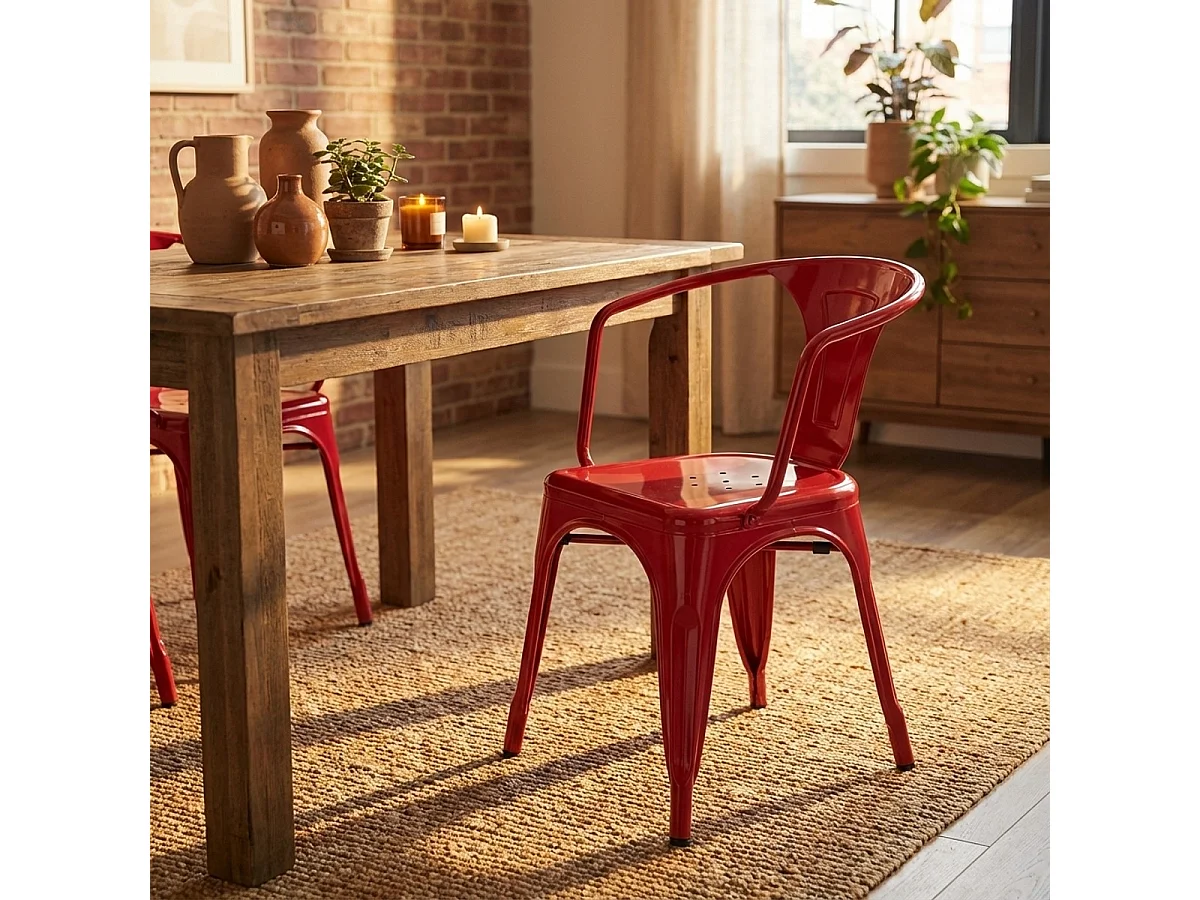 sillas con reposabrazos de acero para cocina y bar diseño moderno steel arm - Rojo