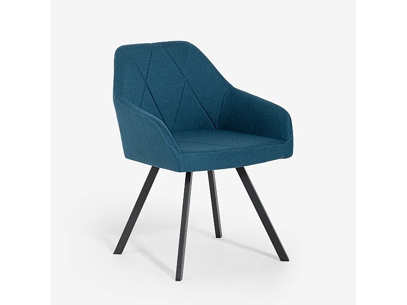 Chaise Rakna en tissu avec accoudoirs pour salle à manger et cuisine - Bleu