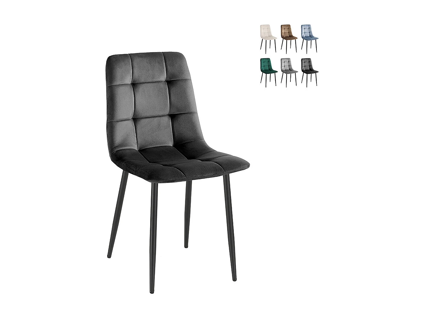 Juego de 4 sillas de comedor y cocina de terciopelo con efecto acolchado Corfù - Negro