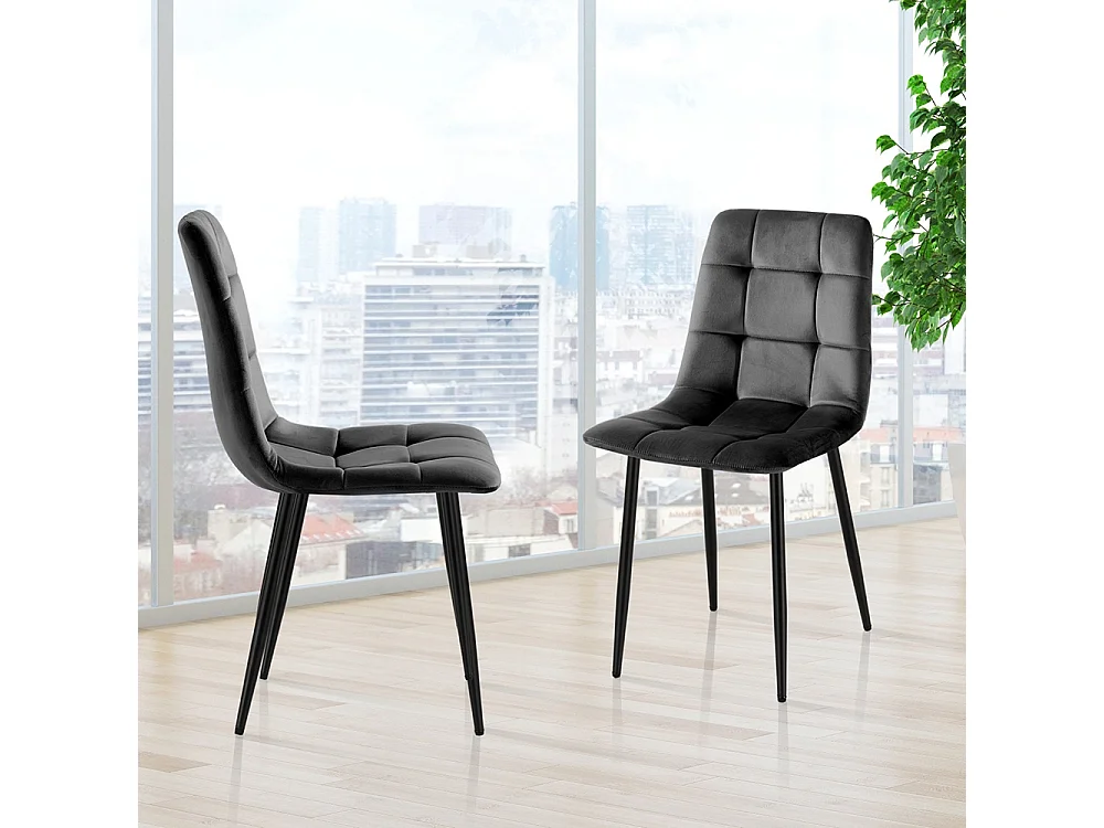 Juego de 4 sillas de comedor y cocina de terciopelo con efecto acolchado Corfù - Negro