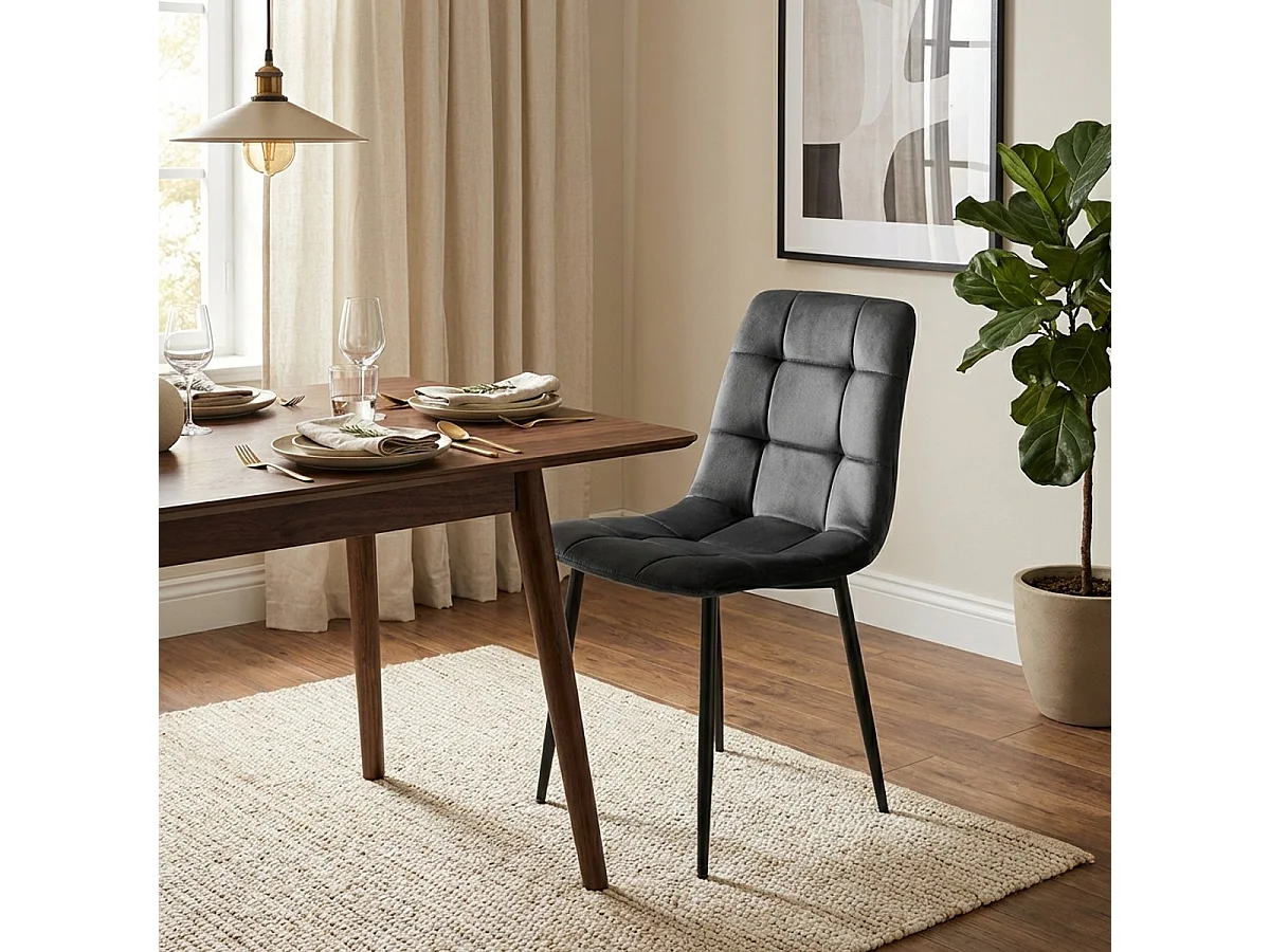 Wohnzimmer- Küchenstühle 4er Set gesteppt Samt Corfù - Schwarz