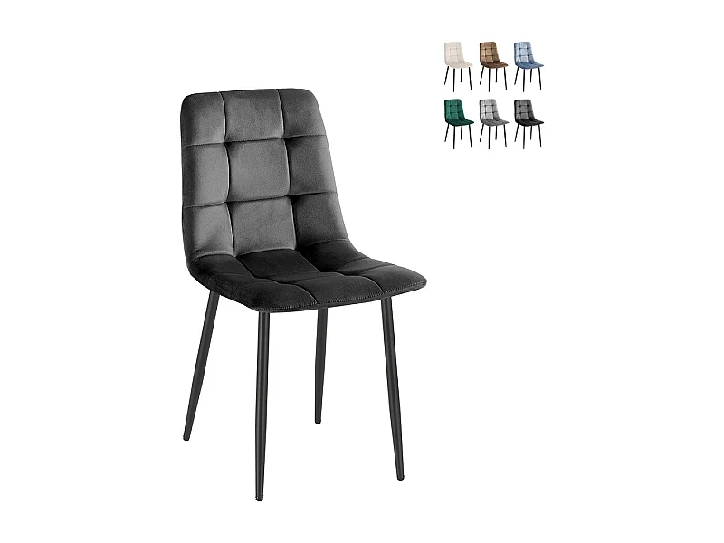 Wohnzimmer- Küchenstühle 4er Set gesteppt Samt Corfù - Schwarz