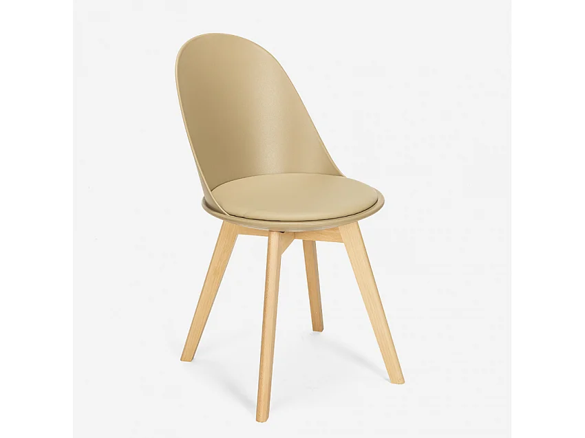 Stuhl in Skandinavischen Design aus Holz mit Kissen für Küche Esszimmer Bib Nordica - Grau