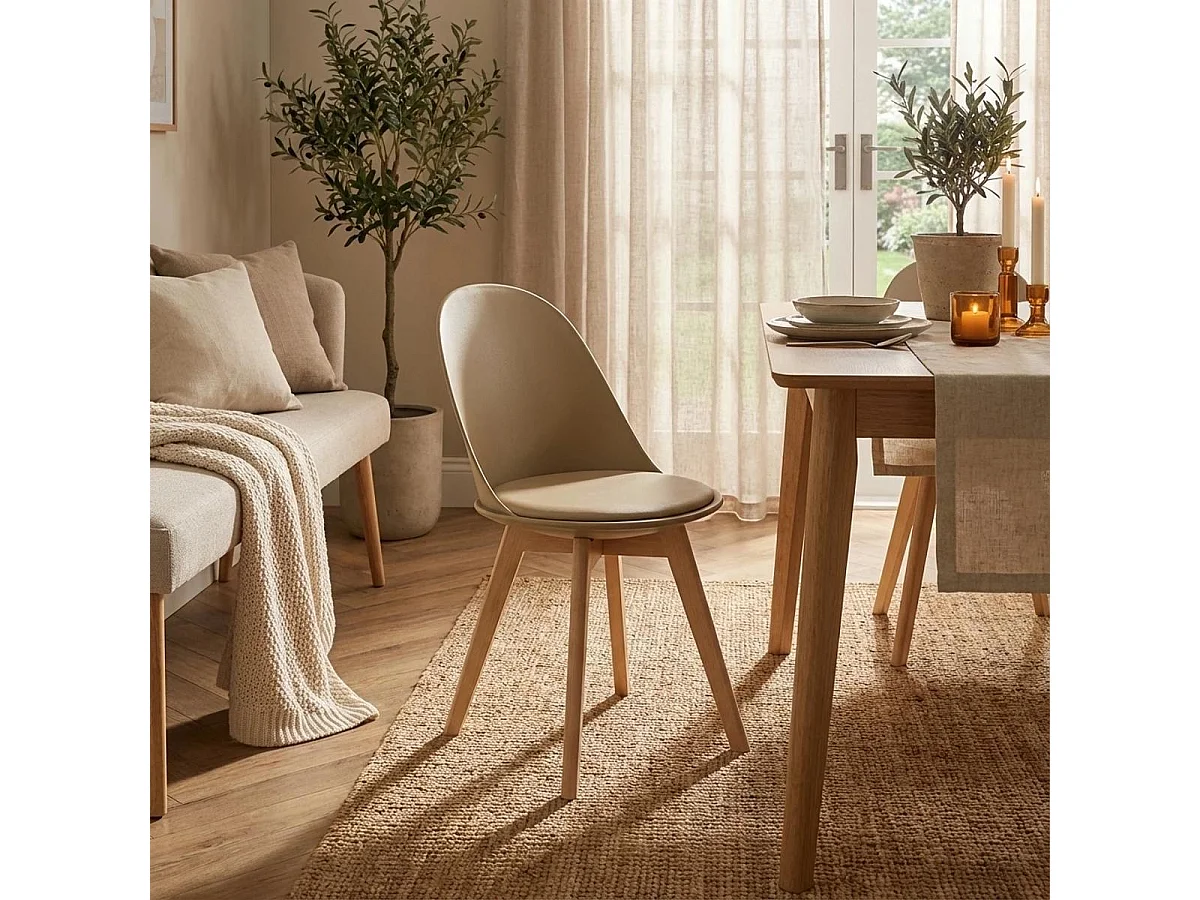 Stuhl in Skandinavischen Design aus Holz mit Kissen für Küche Esszimmer Bib Nordica - Grau