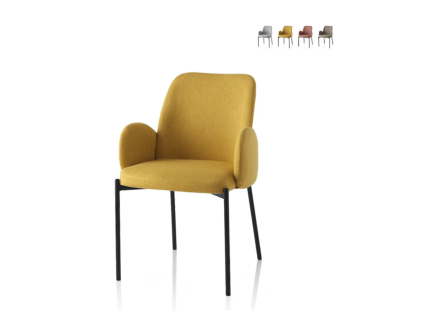 2 x Küchenstühle modern gepolstert aus Stoff mit Armlehnen Antea - Gelb