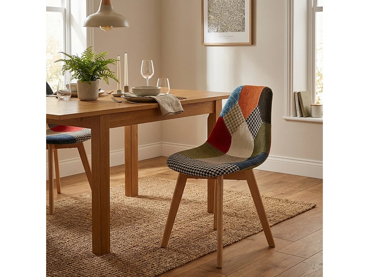 Chaise patchwork design nordique bois et tissu cuisine bar restaurant Robin - Patchwork 1