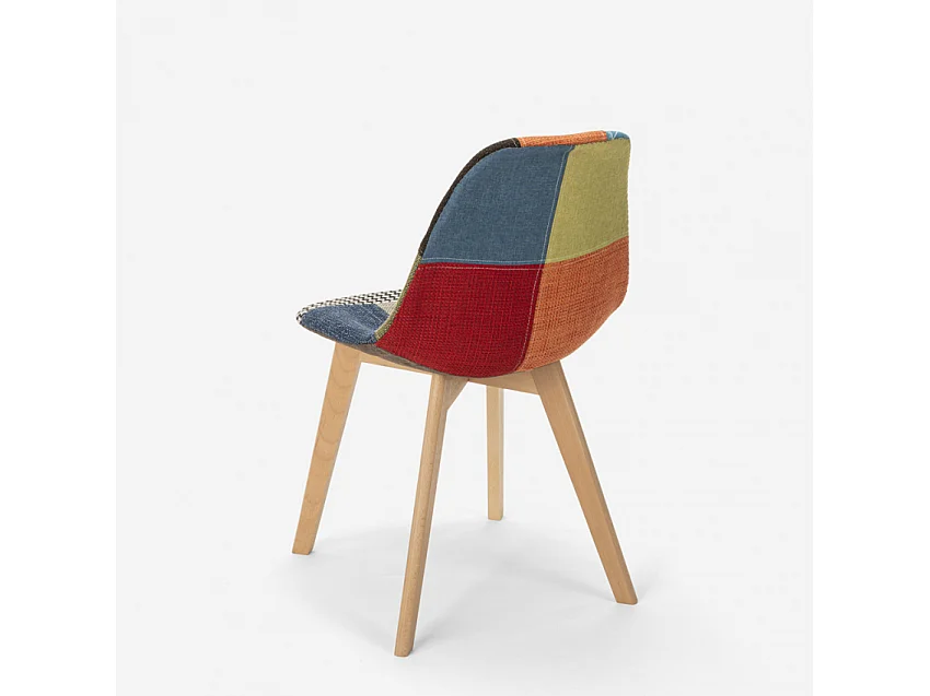 Chaise patchwork design nordique bois et tissu cuisine bar restaurant Robin - Patchwork 1