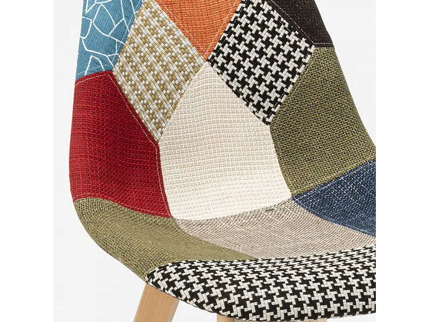 Chaise patchwork design nordique bois et tissu cuisine bar restaurant Robin - Patchwork 1