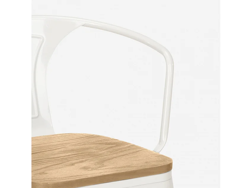Stuhl industrie-design bar küche Steel Wood Arm Light - Weiß