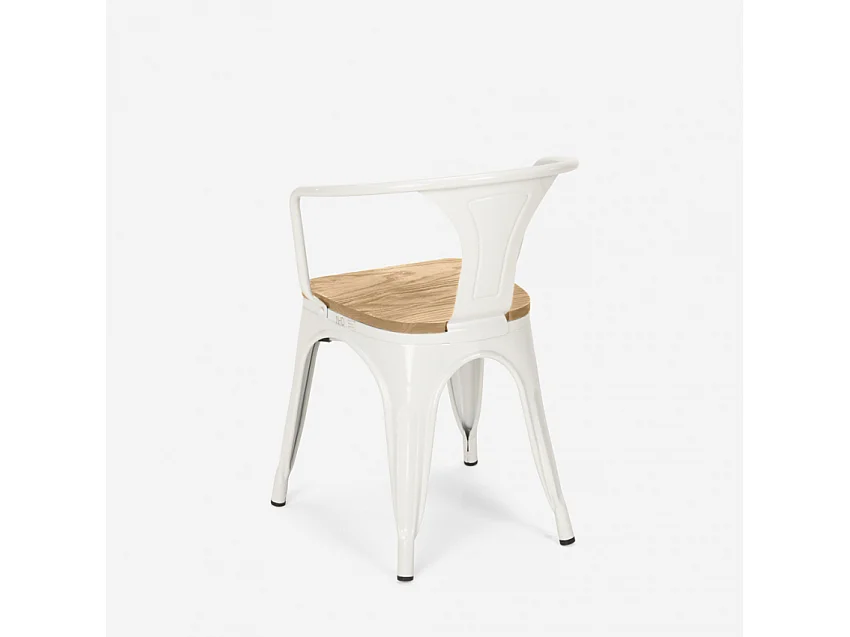 Stuhl industrie-design bar küche Steel Wood Arm Light - Weiß