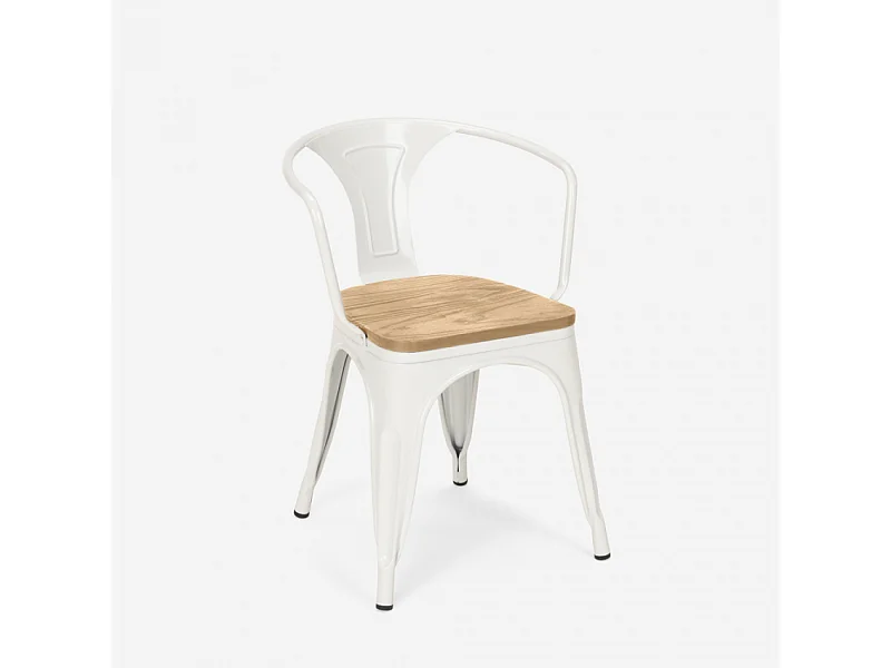 chaise de cuisine et bar style design industriel avec accoudoirs steel wood arm light - Blanc