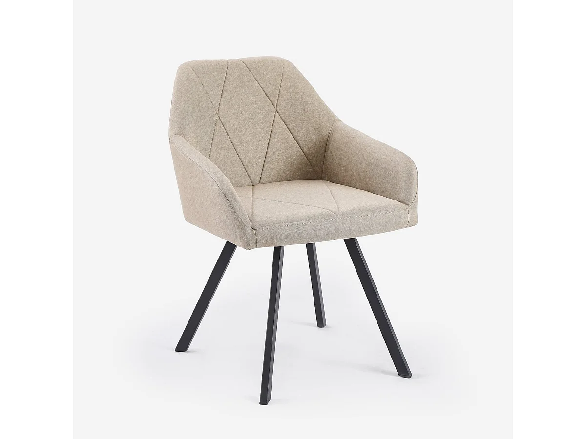 Chaise Rakna en tissu avec accoudoirs pour salle à manger et cuisine - Beige