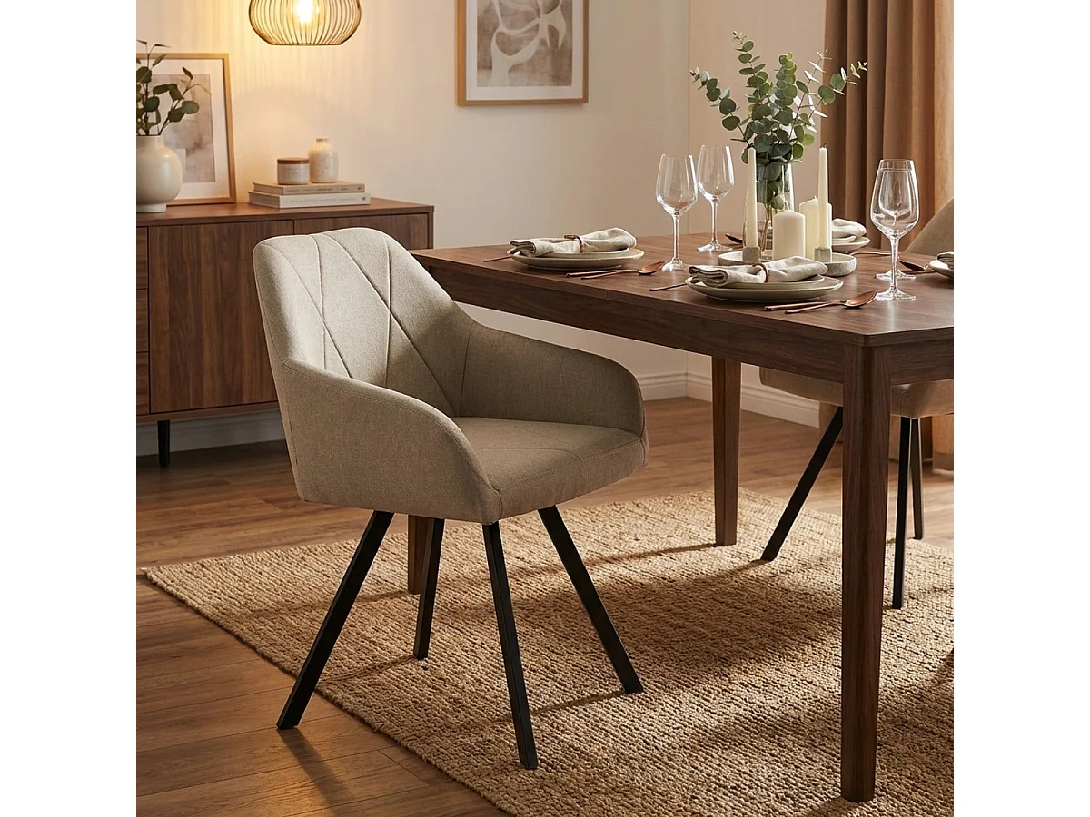 Chaise Rakna en tissu avec accoudoirs pour salle à manger et cuisine - Beige