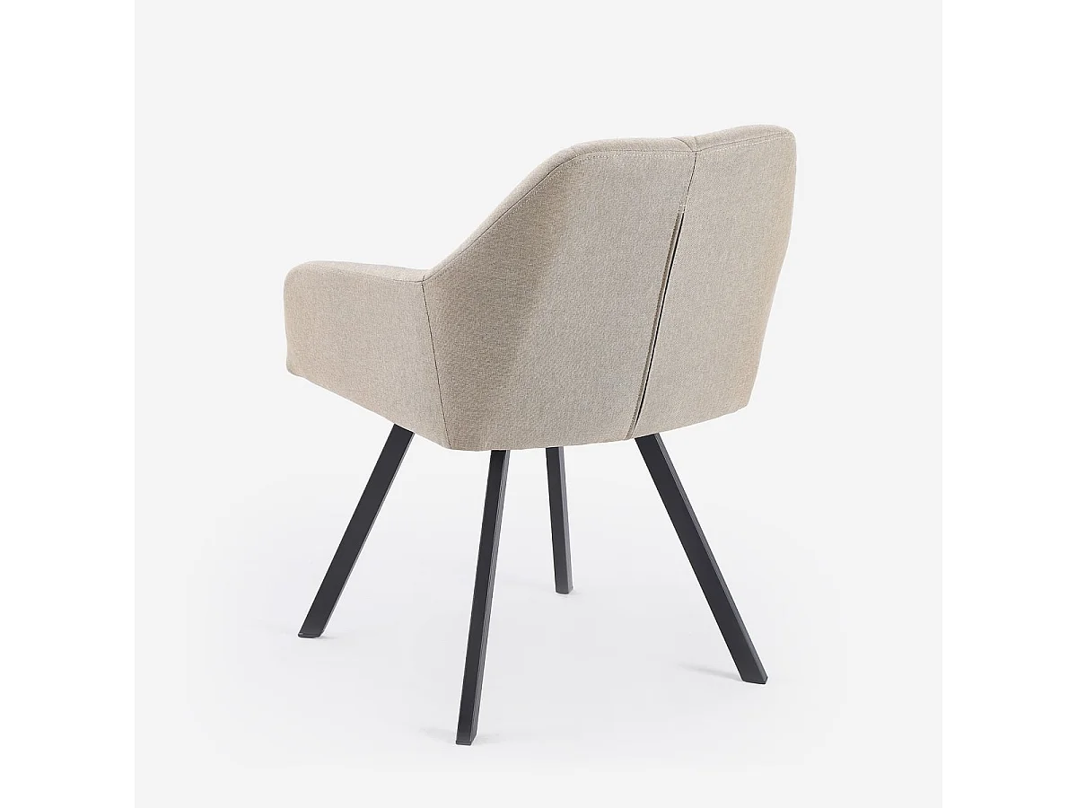 Chaise Rakna en tissu avec accoudoirs pour salle à manger et cuisine - Beige