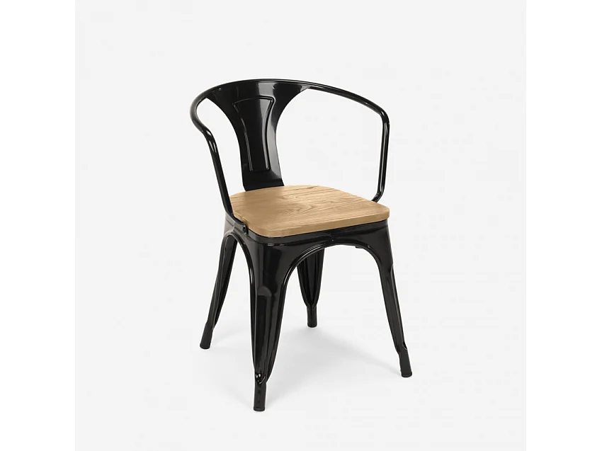 sedie stile design industriale bar cucina steel wood arm light - Nero
