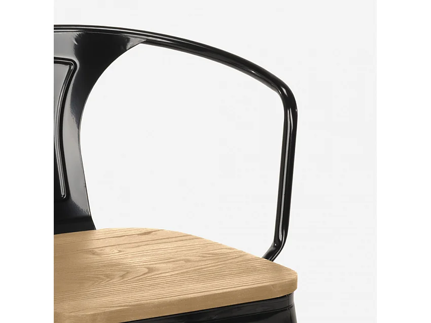 sedie stile design industriale bar cucina steel wood arm light - Nero