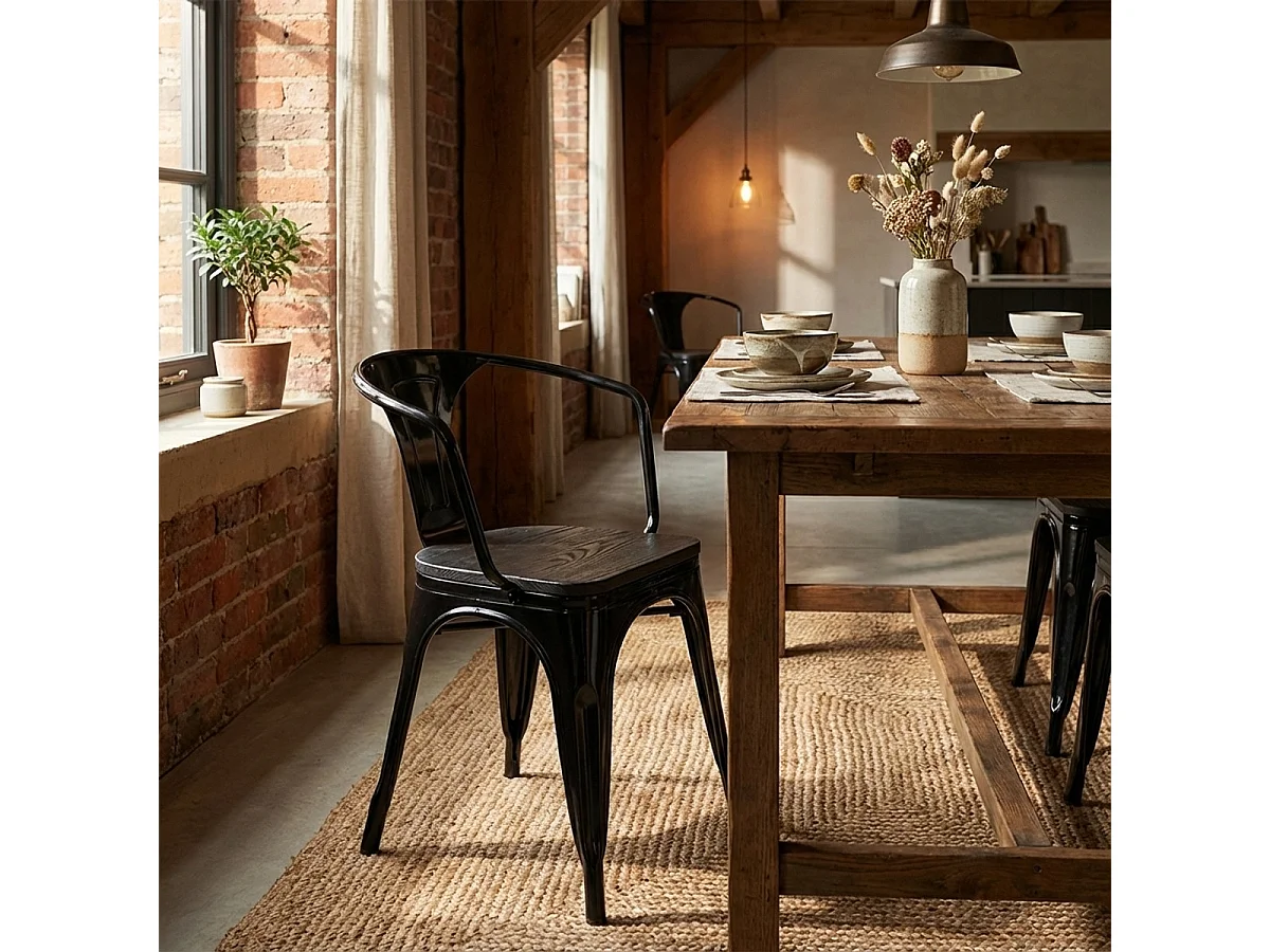 stühle stuhl aus metall holz im industriellen stil für bar küchen steel wood arm - Schwarz