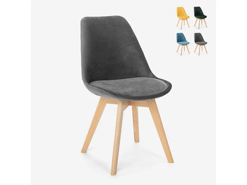 Skandinavischer Designstuhl aus Samt Holz mit Kissen für Küchen Bars Restaurant Dolphin Lux - Grau