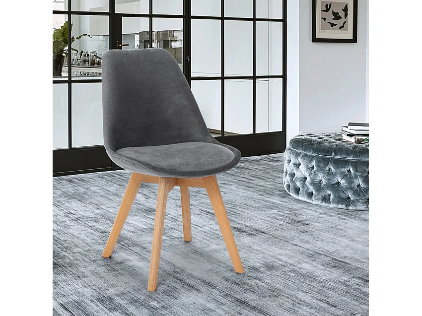 Skandinavischer Designstuhl aus Samt Holz mit Kissen für Küchen Bars Restaurant Dolphin Lux - Grau