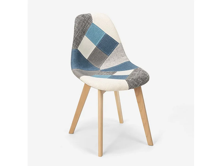 Chaise patchwork design nordique bois et tissu cuisine bar restaurant Robin - Patchwork 5