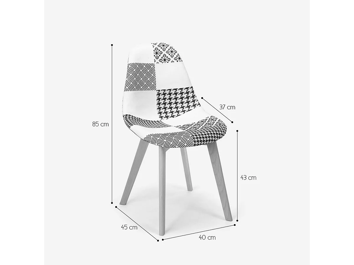 Chaise patchwork design nordique bois et tissu cuisine bar restaurant Robin - Patchwork 5