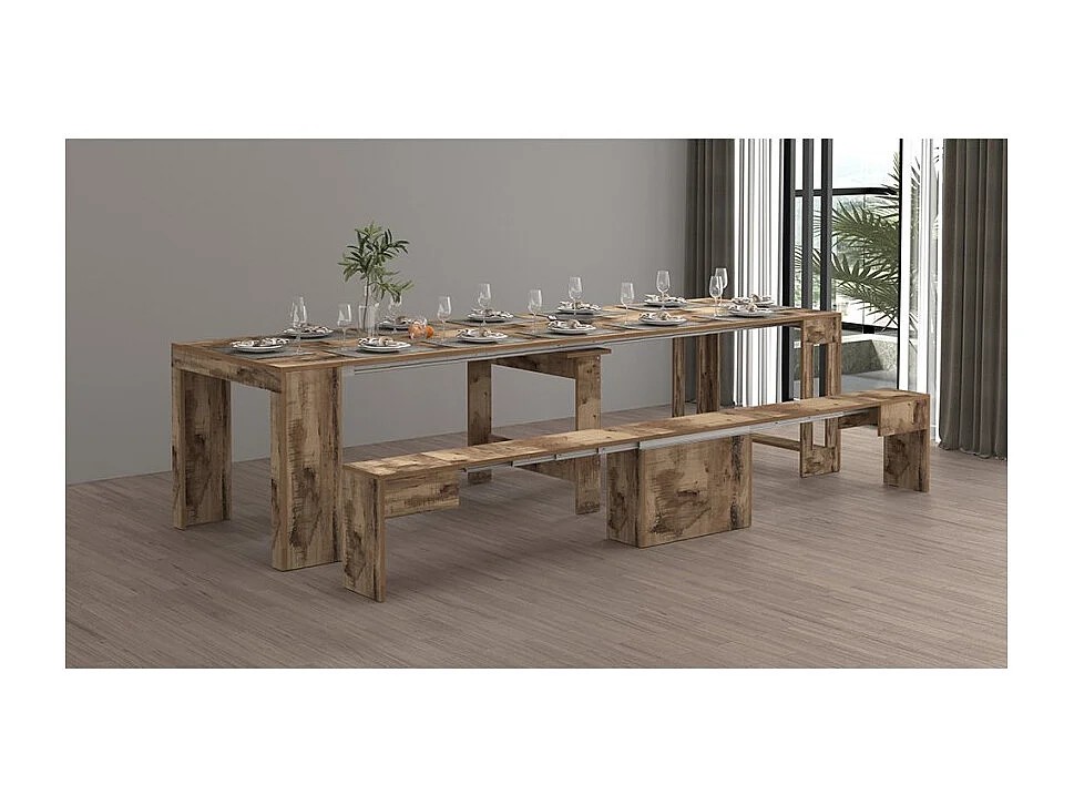 Banco extensible 66 - 290 cm para mesa de comedor consola Pratika A - Natural