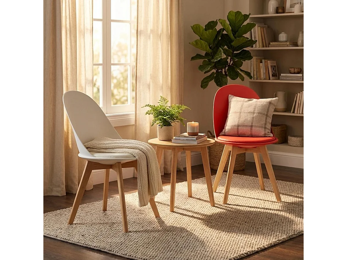 Silla de diseño escandinavo de madera con cojín cocina comedor Bib Nordica - Blanco