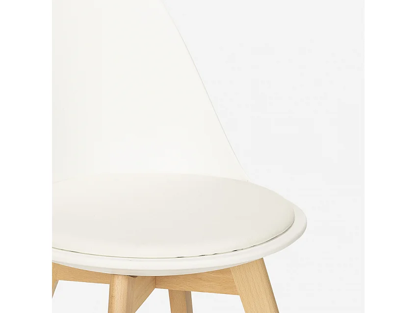 Silla de diseño escandinavo de madera con cojín cocina comedor Bib Nordica - Blanco