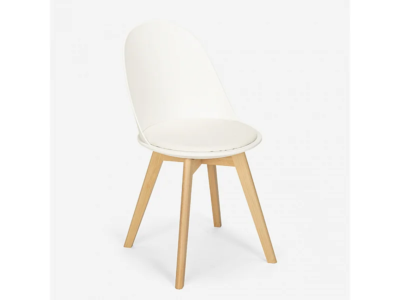 Silla de diseño escandinavo de madera con cojín cocina comedor Bib Nordica - Blanco